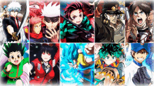 a collage of various anime characters including jojo and my hero academia