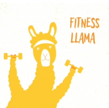 a cartoon llama is lifting dumbbells and wearing a bandana .