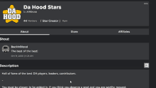 a screenshot of the da hood stars website asking if someone wants to leave the group