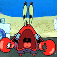 a cartoon character from spongebob squarepants is screaming with his mouth open .