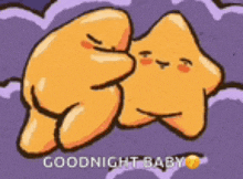 a cartoon of two stars hugging each other with the words goodnight baby below them