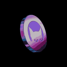 a purple coin with a cat 's face on it