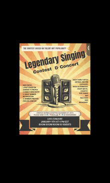 a poster for legendary singing contest & concert