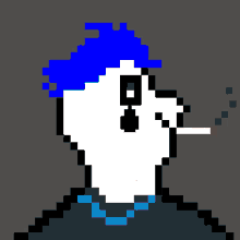 a pixel art of a man with a blue hat smoking a cigarette