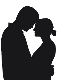 a silhouette of a man and woman hugging