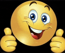 a cartoon smiley face is giving two thumbs up .