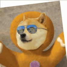 a doge wearing sunglasses is a gingerbread man