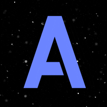 a blue letter a on a black background with stars