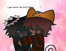 a drawing of two people hugging with the words " i can never let you go "