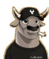 a cartoon of a bull wearing a hat and a shirt that says " f with doc "