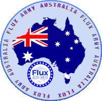 a logo for flux army australia with a map and flag