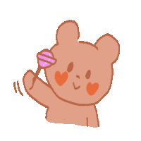 a cartoon bear is holding a pink lollipop