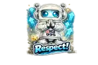 a robot wearing headphones and a sweater that says digi 995 respect