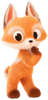 a stuffed fox with big eyes is standing up