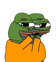 a cartoon frog with two faces wearing a yellow hoodie .