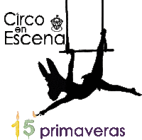 a poster for circo en escena shows a silhouette of a woman hanging upside down