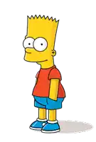 bart simpson wearing a red shirt and blue shorts is standing on a white background