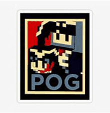 a sticker of a minecraft character that says `` pog '' .