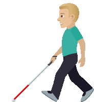 a cartoon illustration of a blind man walking with a white cane