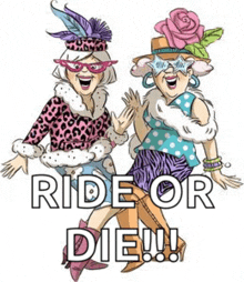 a cartoon of two women standing next to each other with the words `` ride or die '' .