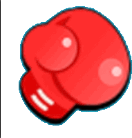 a red boxing glove with two white stripes on the wrists