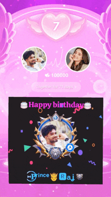 a happy birthday card with a picture of prince raj on it