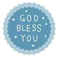 a blue circle with the words god bless you written inside