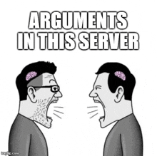 two men with brains on their heads are talking to each other with the caption " arguments in this server "