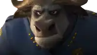a cartoon bull wearing a police uniform with gold stars on it
