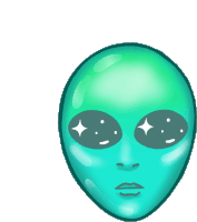 a cartoon drawing of an alien head with stars in its eyes