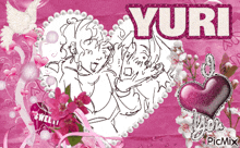 a pink background with a drawing of a couple and the word yuri
