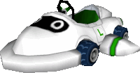 a white and green racing car with the letter l on it