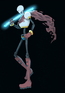 a cartoon drawing of papyrus with a blue light stick