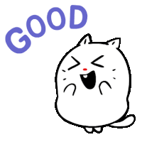 a cartoon cat is smiling and the word good is above it