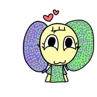 a drawing of a cartoon character with hearts coming out of her head