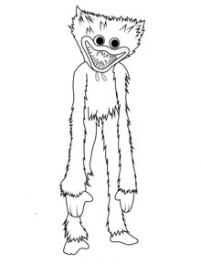 a black and white drawing of a furry monster with big teeth and a big smile .