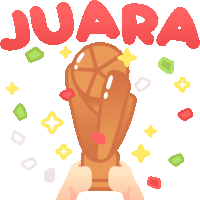 a cartoon illustration of a hand holding a trophy that says juara