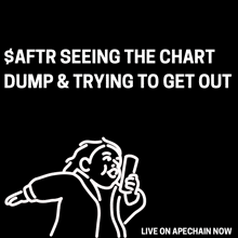 a cartoon of a man holding a cell phone with the words $ aftr seeing the chart dump & trying to get out