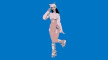 a 3d model of a woman wearing a white hat and a pink skirt