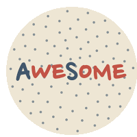 a circle with polka dots and the word awesome in red and blue