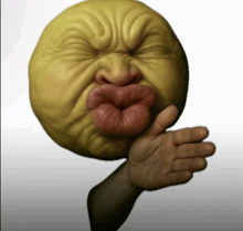 a cartoon face with a hand behind it
