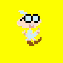 a pixel art of dexter from dexter 's laboratory is standing on a yellow background .