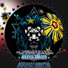 a logo for tm-tatak musika with a lion and a sun