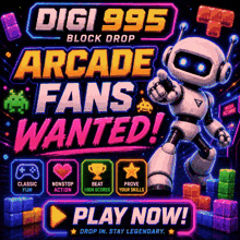 an advertisement for a video game called digi 995 block drop