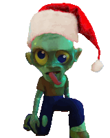 a cartoon character wearing a santa hat with his tongue out