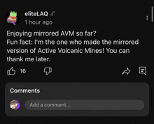 a screenshot of a social media post that says enjoying mirrored avm so far