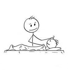 a stick figure drawing of a man giving a child a massage .