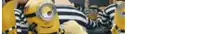 a blurred image of a group of minions wearing striped uniforms