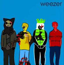 a drawing of a group of people with the word weezer on the bottom