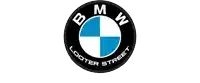 the logo for bmw looter street has a blue and white checkered pattern